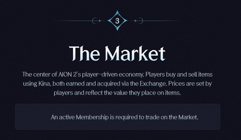 Официальный слайд NC «The Market»: экономика, которую ведут игроки; торговля за кинары; для торговли нужна активная подписка